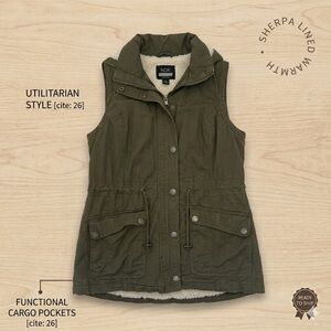 NOK Army Green Hooded Vest 100% Cotton Faux Fur L